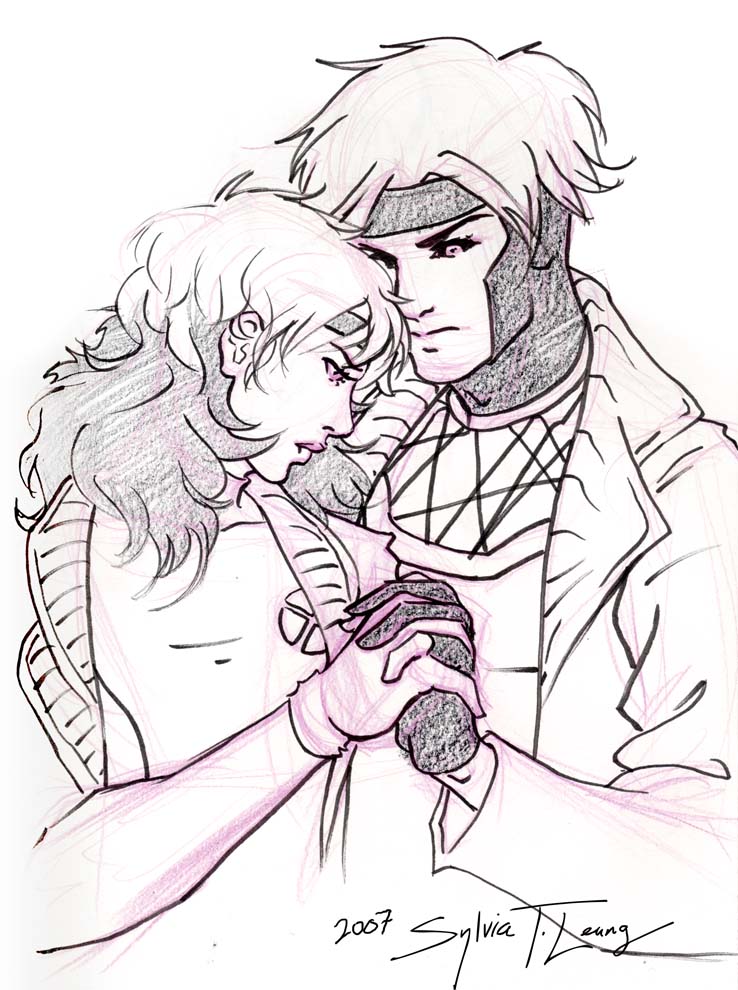 Sketch   Rogue and Gambit by SongbladeX